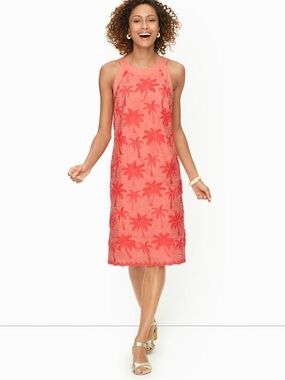Talbots Embroidered Palm Tree Shift Dress Salmon Peach Women’s Size 4 Resort